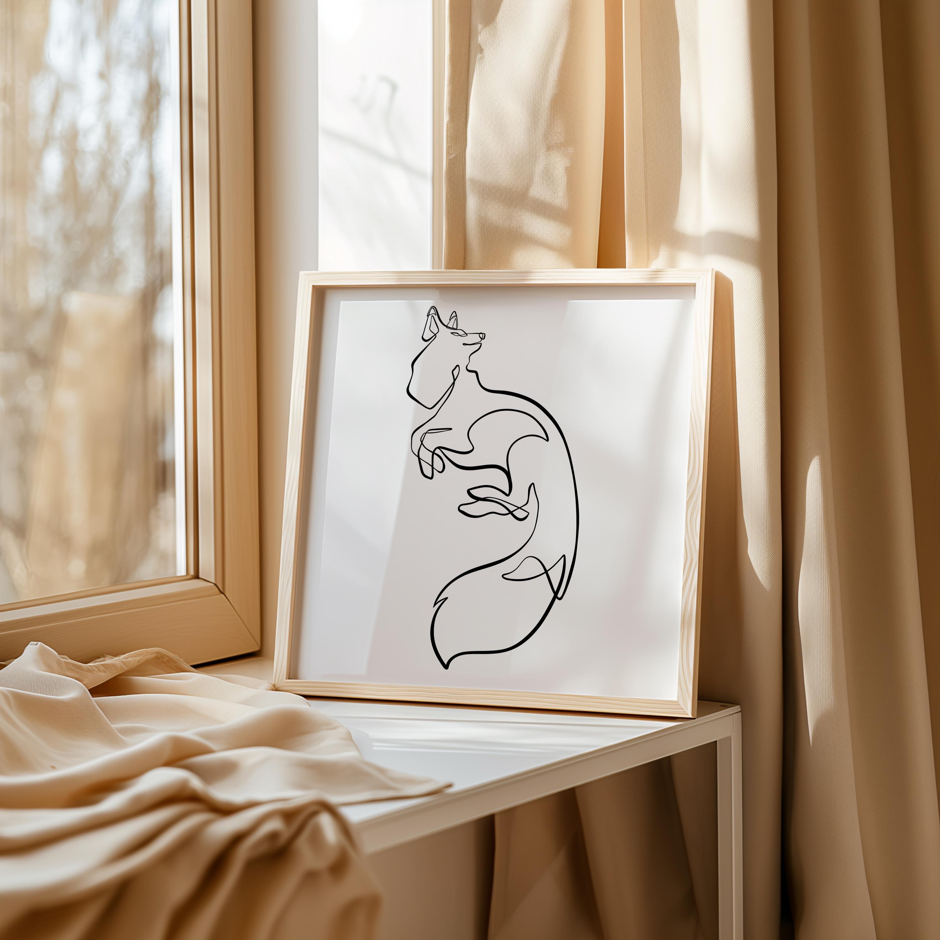 Minimalist Cute Fox Line Art Portrait. Printable Black and White ...