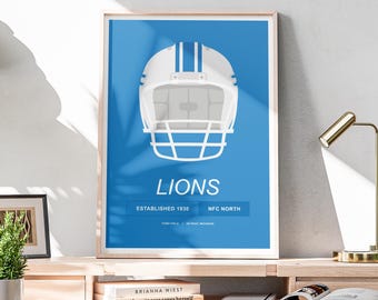 Minimalistische Detroit Lions-helmposter, NFL-poster, Detroit Lions-poster, kantoormuurkunst, minimalistische poster downloaden