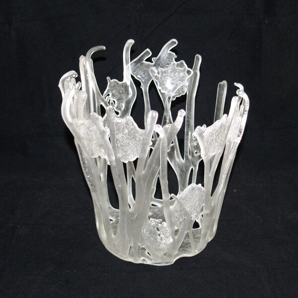 Large Fused Glass Clear Tangled Vessel