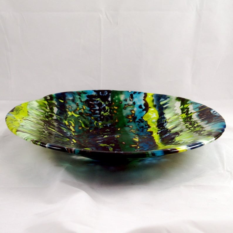 Fused Glass Bowl Boiled Blues and Greens Etsy