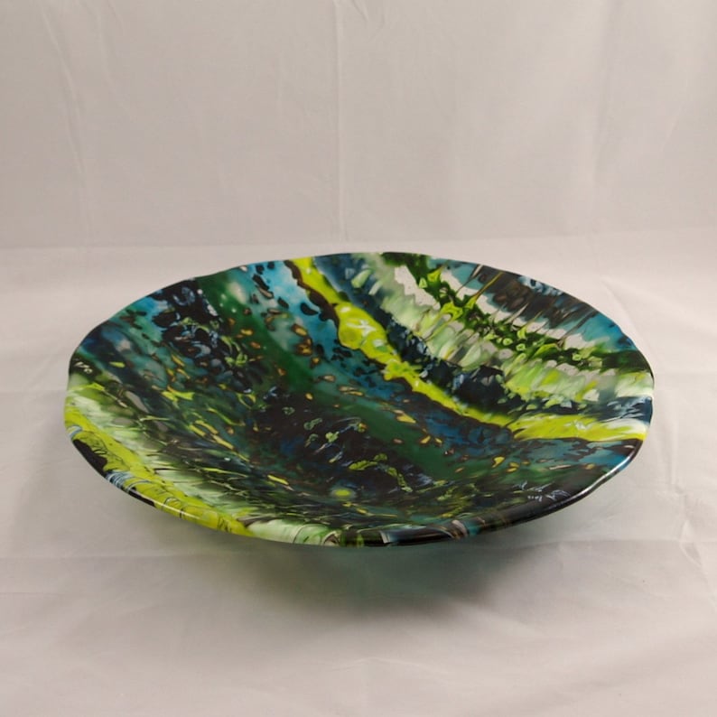 Fused Glass Bowl Boiled Blues and Greens Etsy