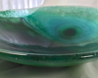Fused Glass Green Abstract Bowl
