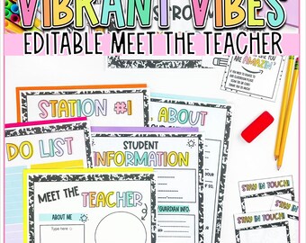 Meet the Teacher Classroom Printable Template, Teacher Introduction, Bright Colorful Classroom Theme, INSTANT DOWNLOAD Editable Template