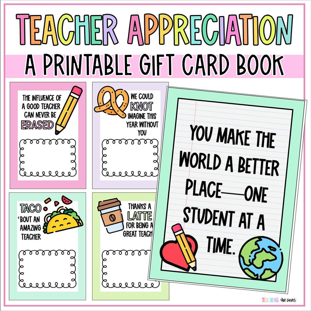 Teacher Appreciation Gift Tag | Teacher Gift Card Booklet | End of the ...