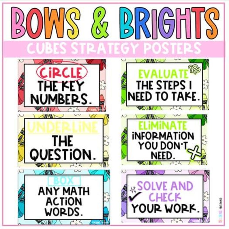 Colorful CUBES Math Strategy Posters | Bows & Brights Colorful Rainbow ...