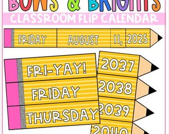 Bows & Brights Pencil Classroom Flip Calendar Editable Classroom Decor | Colorful Classroom | Trendy Classroom
