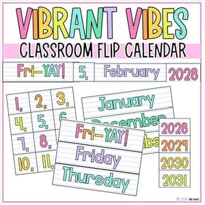 Vibrant Vibes Colorful Classroom Flip Calendar | Classroom Calendar | Days of the Week | Instant Download