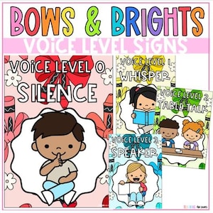 Voice Level Posters | Bows & Brights Classroom Decor Composition Notebook Theme