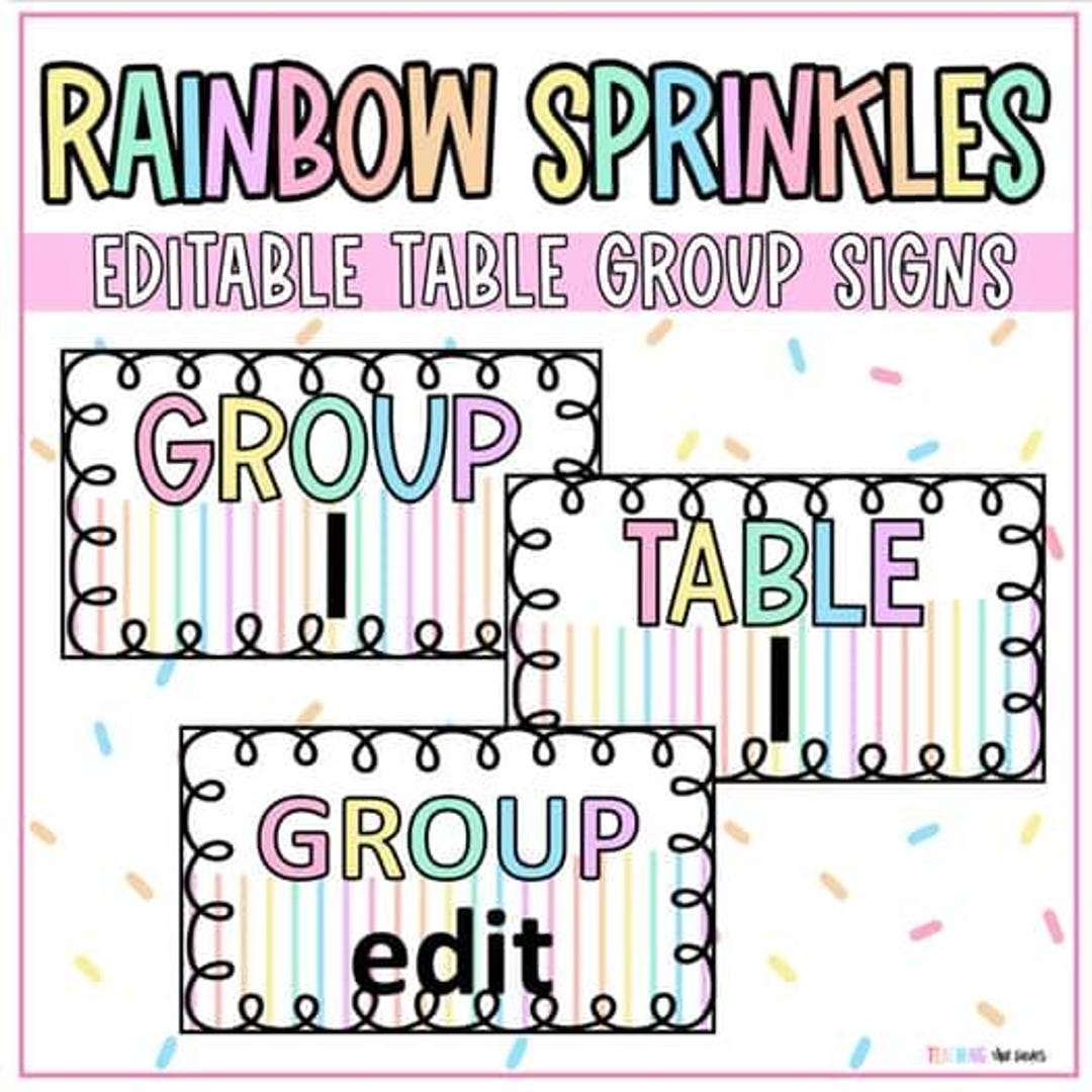 Classroom Table/group Number Signs | Rainbow Sprinkles Pastel Editable ...