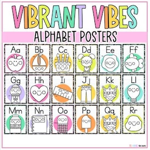 Vibrant Vibes Colorful Classroom Decor Alphabet Posters with Composition Notebook | Editable Teacher Resources | Instant Download