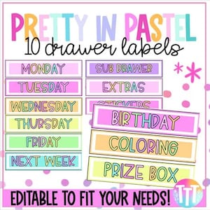 Editable 10 Drawer Rolling Cart Labels | Pretty In Pastel Editable Classroom Decor | Colorful Classroom | Trendy Classroom