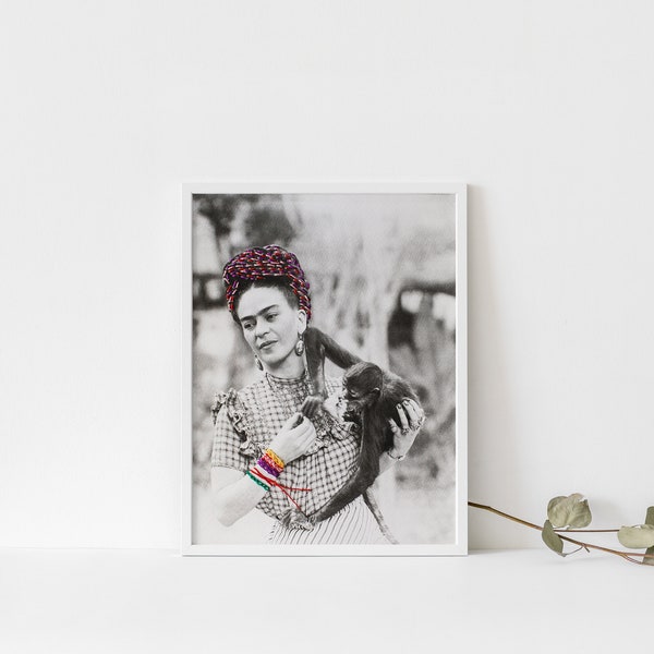 Frida and Monkey | Digital Download | Mexican Frida print| Mexican homedecor| Mexican artesania| Frida kahlo gift file| Frida art