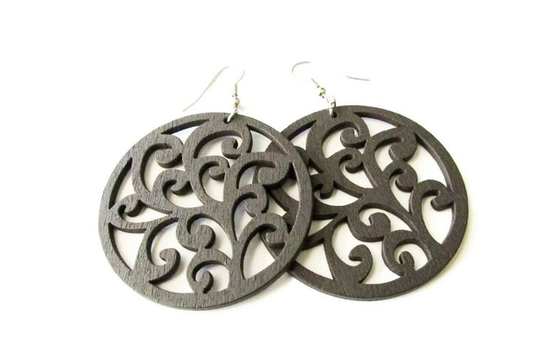 Laser Cut Wood Swirl Earrings