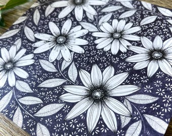ガーベラの絵、ペンとインクのスケッチ、花のイラスト、植物の装飾