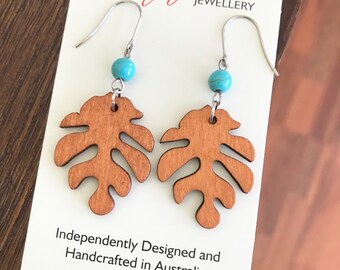 Little Leaf Earrings , Chestnut Brown Leaf Earrings , Monstera Earrings , Rustic Hippie Boho Jewellery , Under 10