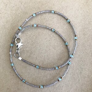 Dainty Seed Bead Choker , Beaded Layering Necklace , Grey and Blue ...