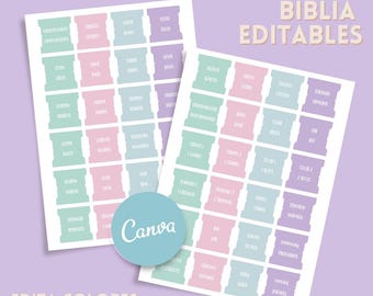 Aanpasbare Bijbeltabbladen Bewerkbare Bijbeltags in Canva Bijbelboekorganisatoren PDF