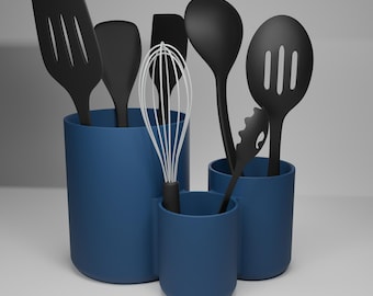 Kitchen Utensil Holder – 3 Compartment Utensil Organizer for Spatulas, Spoons, Whisks & Cooking Tools - Modern 3D Printed Countertop Caddy