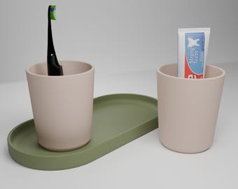Bath Organizer Cups - Toothbrush Holder With Drip Tray- Bath accessories - Desk Organizer - Minimalist - Vanity Organizer - Gift For Husband