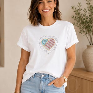 Camisa patriótica corazón diamantes de imitación, camiseta bandera USA camiseta América 250, atuendo 4 de julio, camiseta concierto country