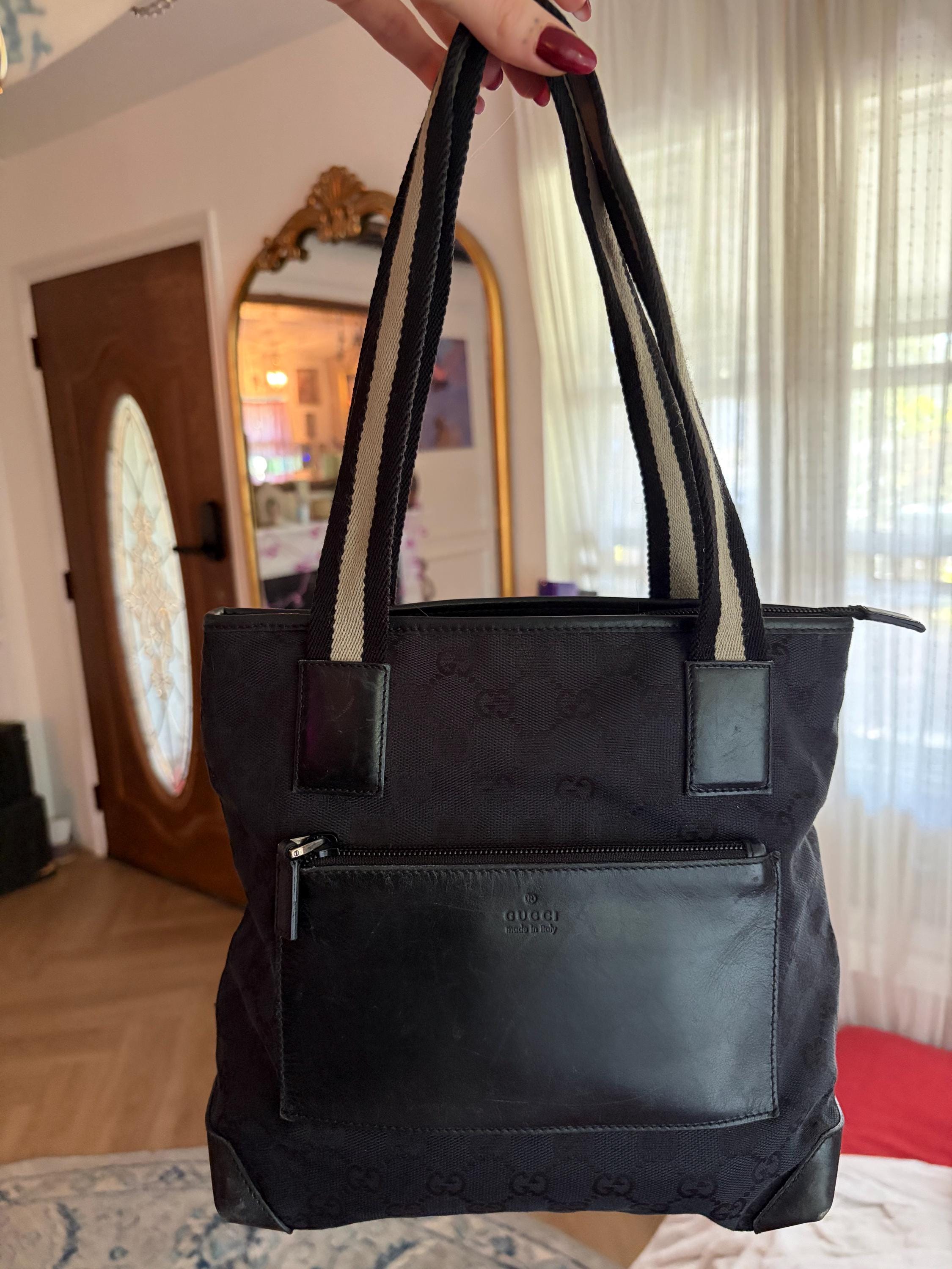 Authentic Vintage Gucci GG Canvas Tote – Black With Iconic Web 