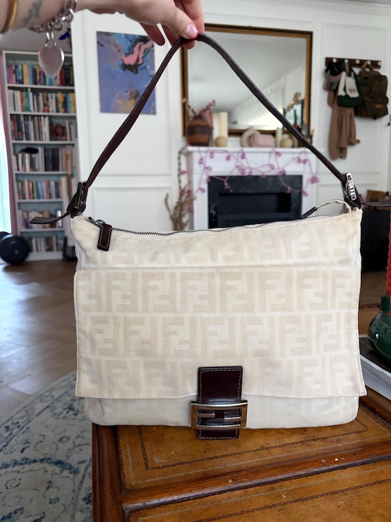 Authentic Vintage Fendi Zucca Mamma Baguette, Beige Canvas