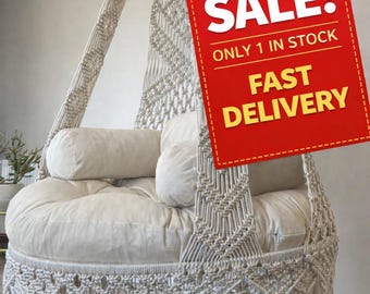 Weißer Hängestuhl gepolstert, 110 cm Boho Schaukel, versandfertig, schnell und kostenlos geliefert