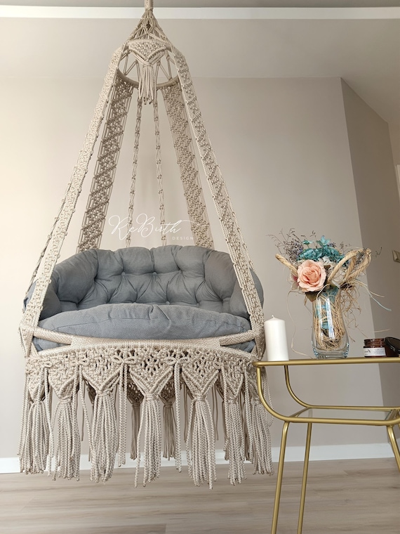 Beige Macrame Swing, Hanging Chair İndoor, Macrame Hammock Chair, Best Friend Birthday Gift, Book Lovers Gift