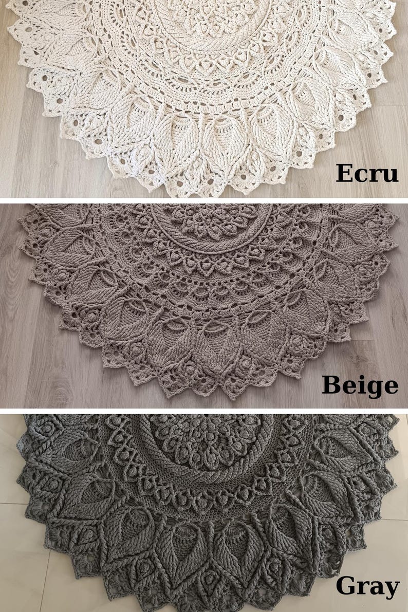 Large Gray Crochet Round Nursery Rug, Washable Cotton Rug, Doily Rug, Bath Mat, Handmade Carpet, Bathroom Rug, Kids Room Rug, New Home Gift image 11