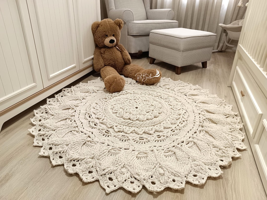 Ecru Large Round Rug, Nursery Rug, Crochet Rug, Nursery Decor Neutral ...
