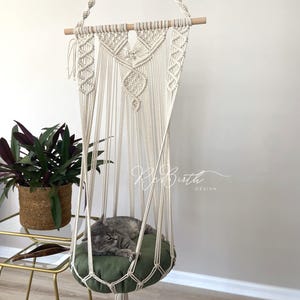 Macrame Cat Hammock: Boho Hanging Cat Bed with Optional Pillow