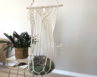 Makramee-Katzenhängematte: Boho-Hängekatzenbett mit optionalem Kissen