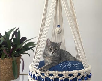 Evil Eye hängendes Katzenbett mit Katzenspielzeug, Makramee-Katzenhängematte, Kratzbaum, Boho-Katzenschaukel, perfektes Katzenliebhabergeschenk und Haustiergeschenkidee