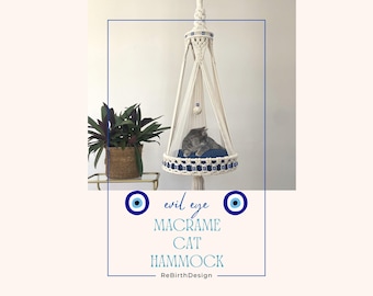 Evil Eye Makramee-Katzenhängematte: Boho-Hängekatzenbett