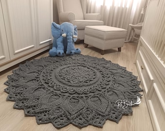 Großer Grauer Gehäkelter Teppich für's Kinderzimmer, Waschbarer Baumwollteppich, Deckchenteppich, Badematte, Handgemachter Teppich, Badezimmerteppich, Kinderzimmerteppich, Geschenk für neues Zuhause
