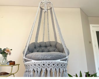 Large Macrame Swing Chair: Indoor Hammock, Bedroom Hanging Chair