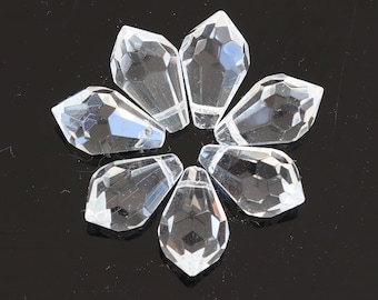 Cuentas briolette facetadas de vidrio transparente - par, juego de dos, transparente