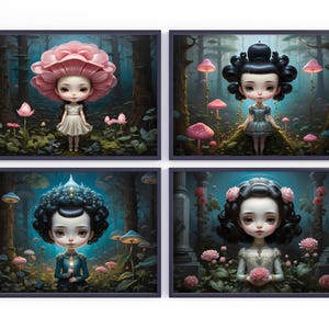 Téléchargement - Pack de 4 Personnages Surréalistes dans la forêt - Inspiration Mark Ryden & Tim Burton
