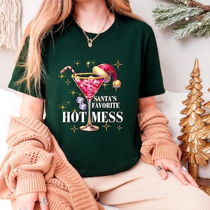 Christmas Martini Shirt, Santa Hot Mess Tee, Holiday Party Shirt, Festive Drink Top, Xmas Sweater For Women, Comfort Colour,Christmas Party