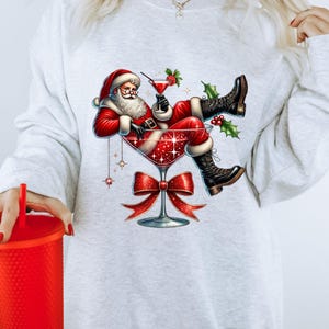 Santa&#39;s Hot Mess Unisex Sweatshirt, Christmas Martini Shirt, Holiday Sweater, Funny Santa Sweatshirt,Gift For Him, Gift For Her