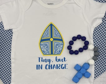 Catholic Baby Onesie – “Tiny but In Charge” | Gerber Brand | Funny and Faith-Inspired Gifts | Baby Church Outfit