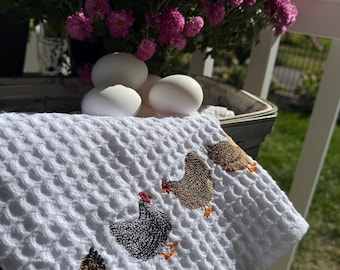Line of Chickens Waffle Towel
