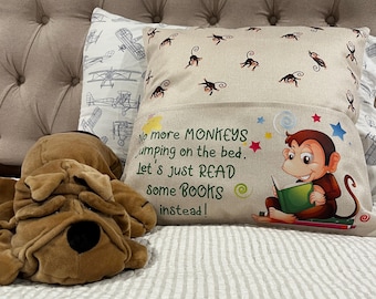 Kids Pocket Reading Pillow – Rudolph, Unicorn & Monkey | Book Pillow for Bedtime | Holiday Gift for Readers | Reading Nook Cushion