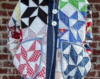 Vintage Quilt Coat | Eight Point Star Quilt Jacket | Upcycled Quilt Jacket | Colorful Handmade Coat | Boho Quilted Jacket | One of a Kind