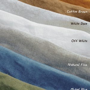 May include: A collection of fabric swatches in various shades of brown, white, gray, blue, and green. The swatches are arranged in a gradient from burnt orange to olive green. The names of each color are written below the swatches.