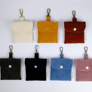 Pochette en velours côtelé avec bouton-pression en plastique | Pochette pour clés faite main | Pochette pour cartes | Pochette pour AirPods | de sac | Pochette portefeuille | Cadeau pour elle