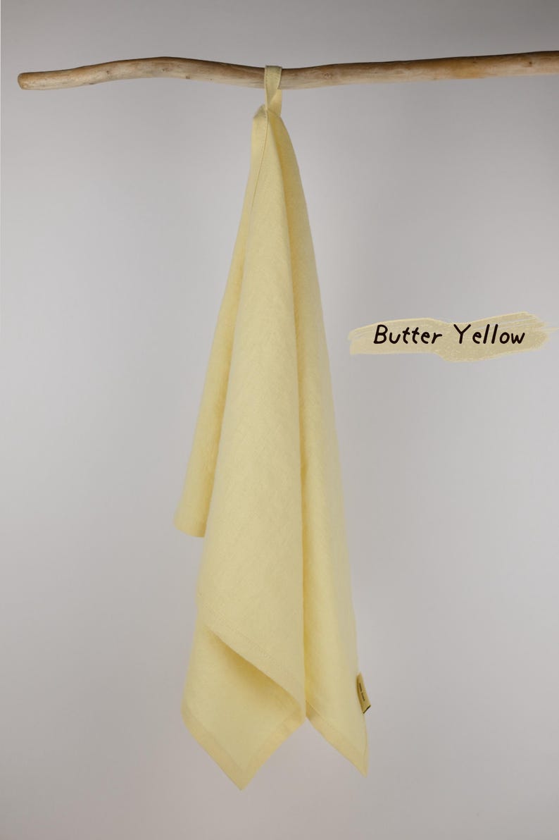 Paño de cocina de lino grueso de 40 x 81 cm / Paño de té largo con presilla / Regalo para inauguración de casa / 100 % lino europeo hecho a mano Butter Yellow
