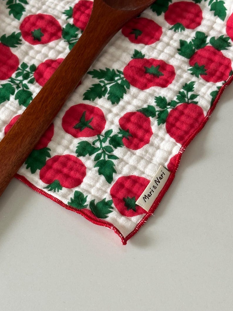 100% Handmade Cotton Gauze Tomato Kitchen towel | Soft and Absorbent 12”x12” Square Dish Towel | Set of 2