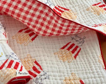 Toalla de cocina de 33 x 33 cm con estampado de papas fritas / Toalla de cocina cuadrada de 33 cm, suave y absorbente / Regalo para inauguración de casa / Ecológica / Toalla 100% hecha a mano