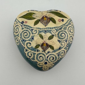 Hand Painted Heart Shaped Trinket Box Blue